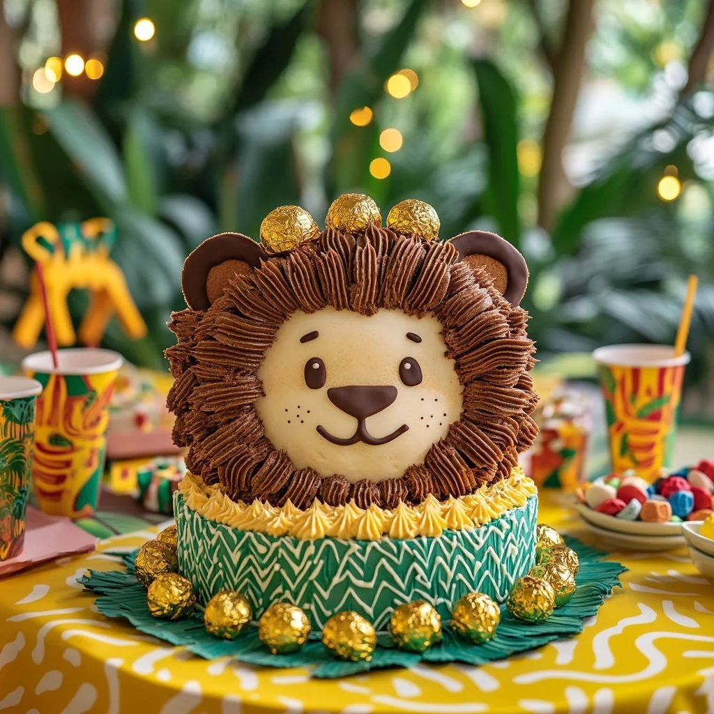 Torta Leone con decorazioni golose e colorate