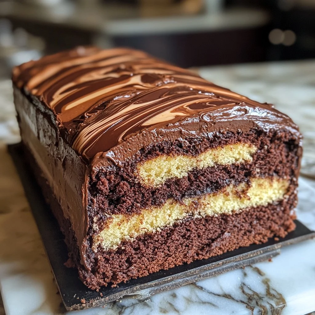 Torta marmorizzata al cioccolato su un piatto decorato