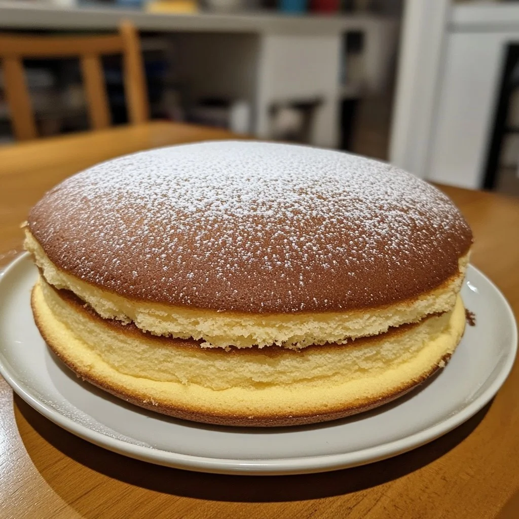 Fetta di Torta Nuvola Giapponese servita su un piatto elegante.