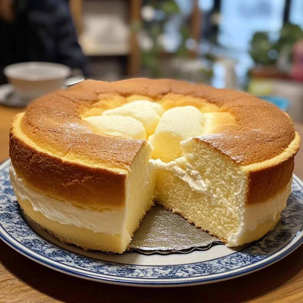 Torta Nuvola Giapponese soffice e leggera decorata con frutta fresca.