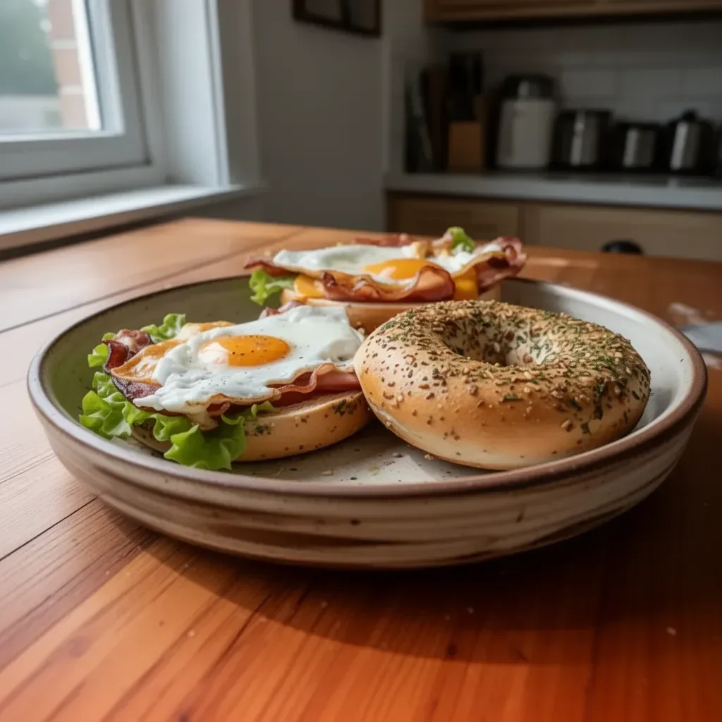 Bagel al Bacon gustoso con strati di pancetta croccante