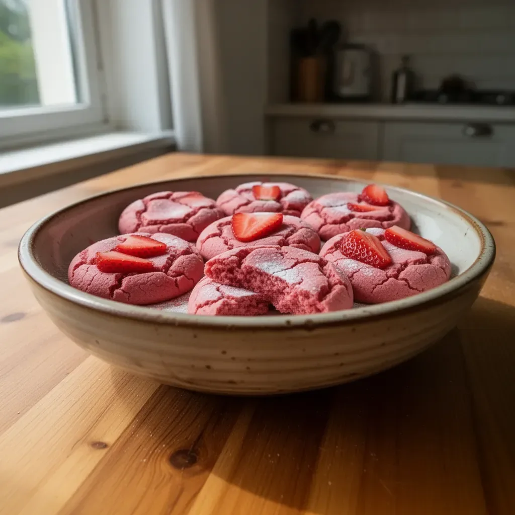 Biscotti alle fragole fresche su un piatto bianco