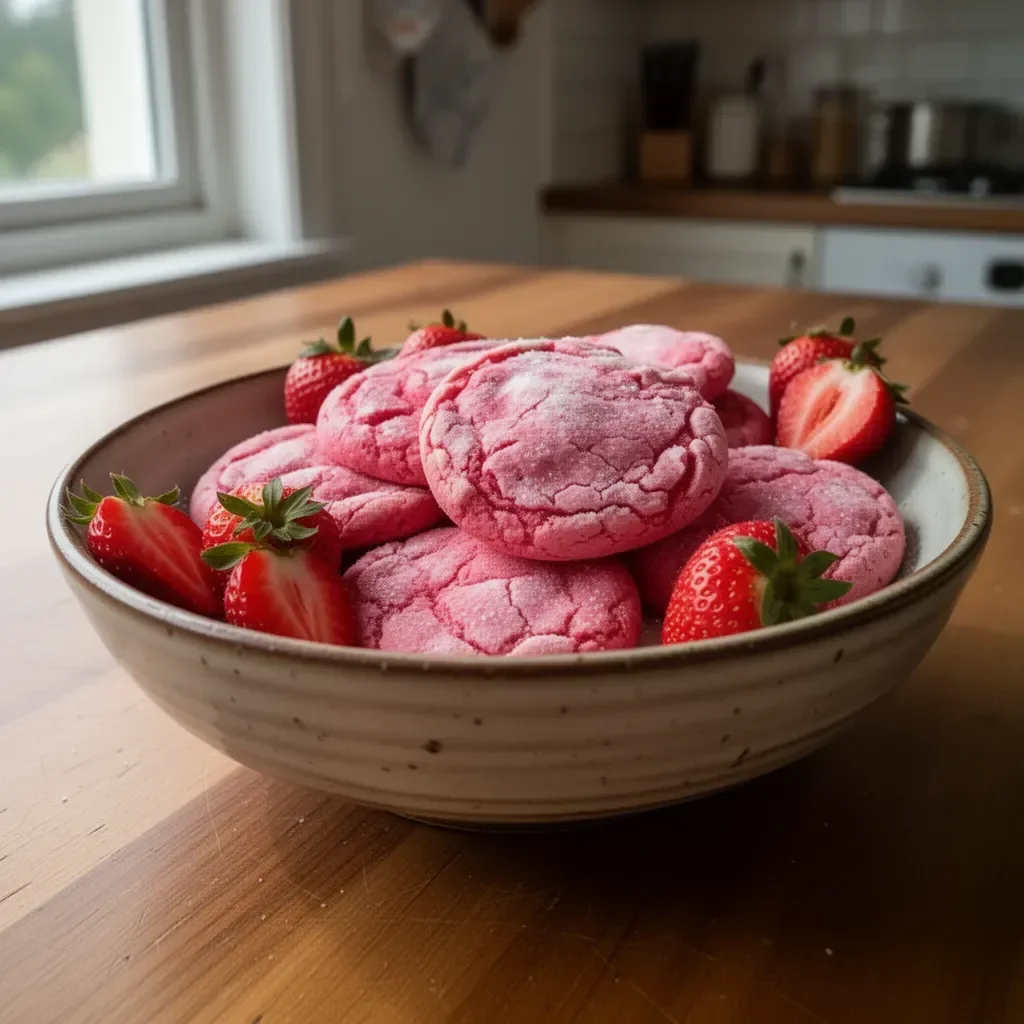 Deliziosi biscotti alle fragole e zucchero in un piatto colorato