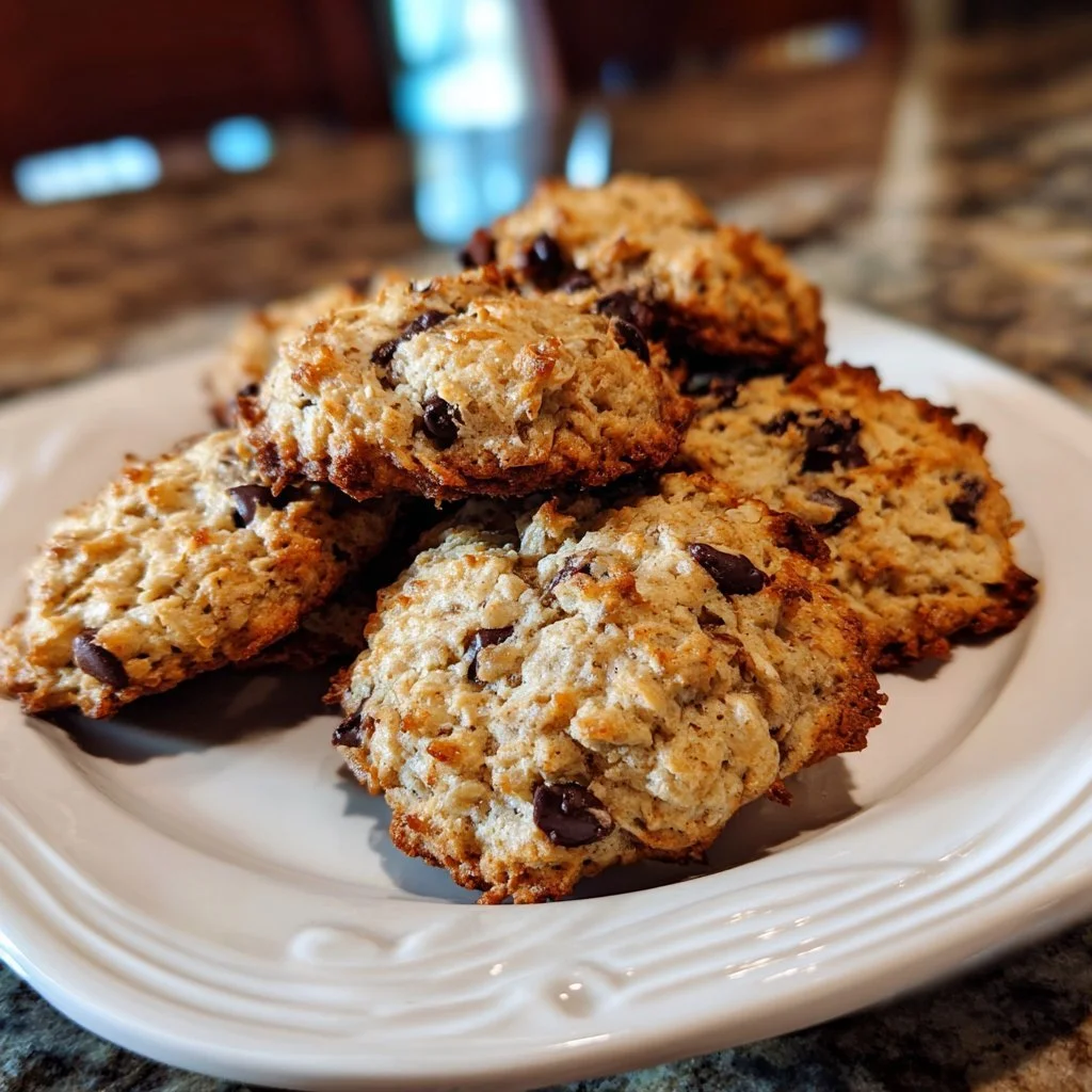Biscotti d'avena con banana e gocce di cioccolato su un piatto