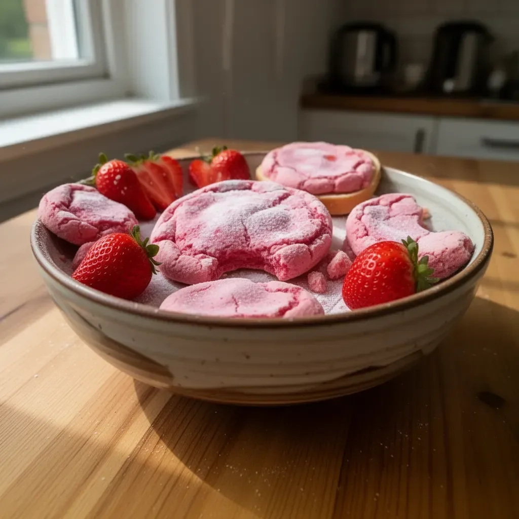 Biscotti di zucchero alla fragola freschi e croccanti su un piatto