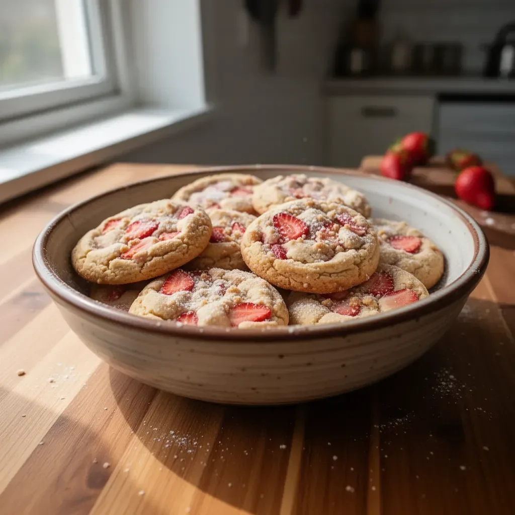 Biscotti di zucchero con fragole fresche su un piatto