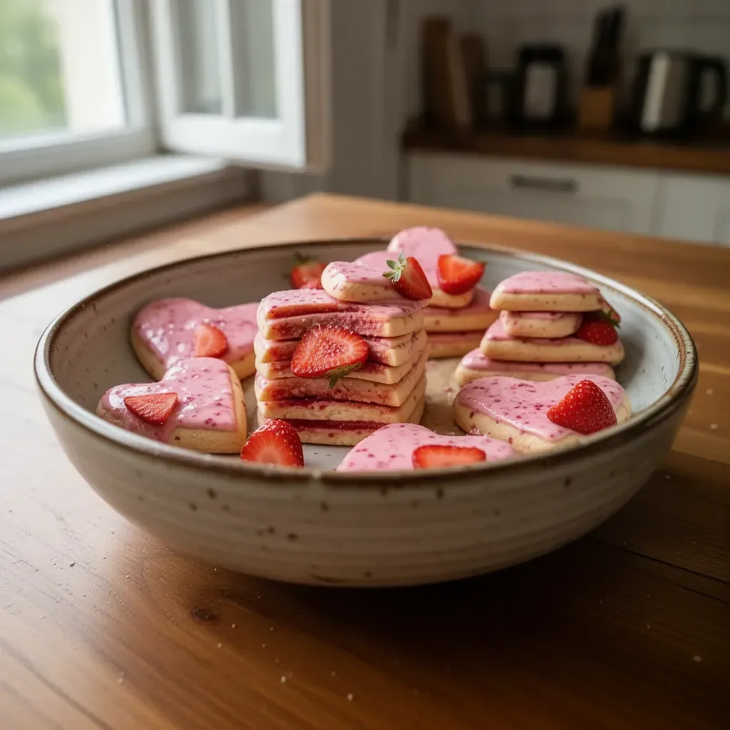 Biscotti sablé alla fragola decorati con fragole fresche