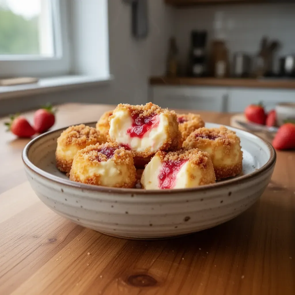 Bocconcini di cheesecake alle fragole croccanti