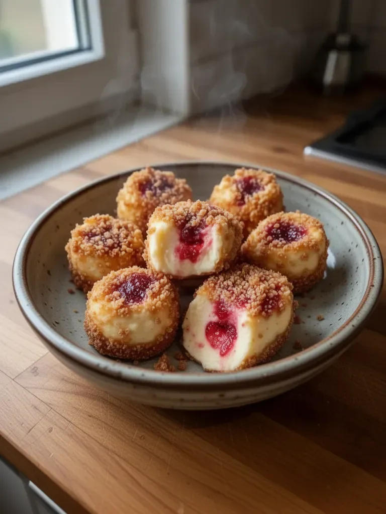 Bocconcini di cheesecake alle fragole croccanti