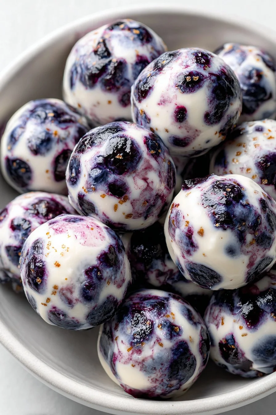 Bocconcini di yogurt ai mirtilli swirlati