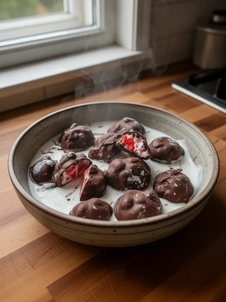 Bocconcini di yogurt gelato al cioccolato e alla fragola