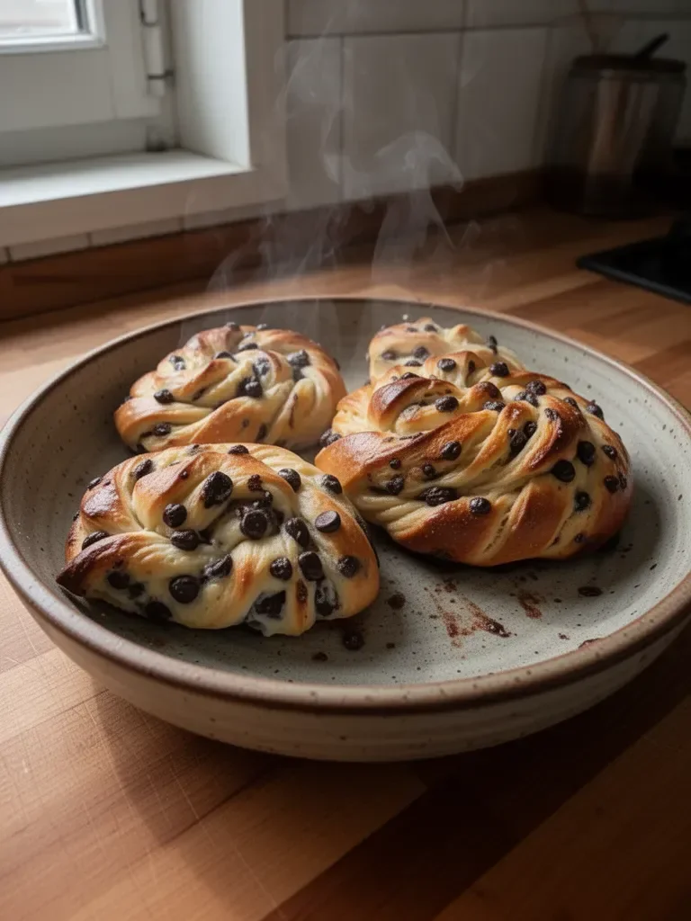 Brioches Arrotolate Crema di Vaniglia e Gocce di Cioccolato