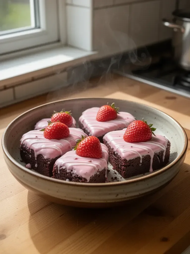 Brownies a forma di cuore con glassa alla fragola