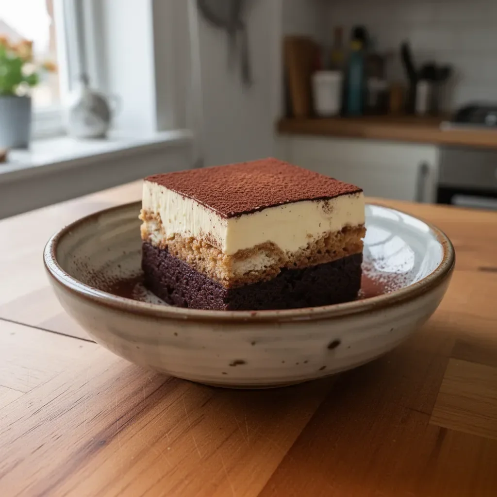 Brownies tiramisù decorati con cacao e caffè