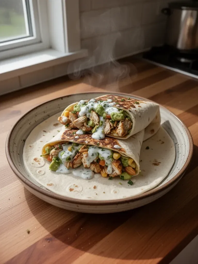 Burritos di pollo, avocado e salsa ranch