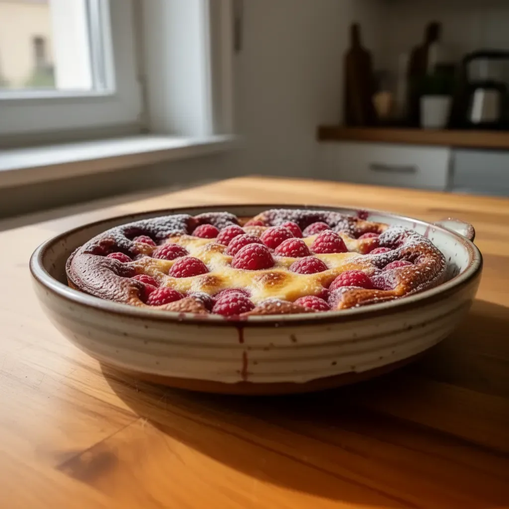 Clafoutis ai Lamponi fresco e goloso, dolce francese con lamponi