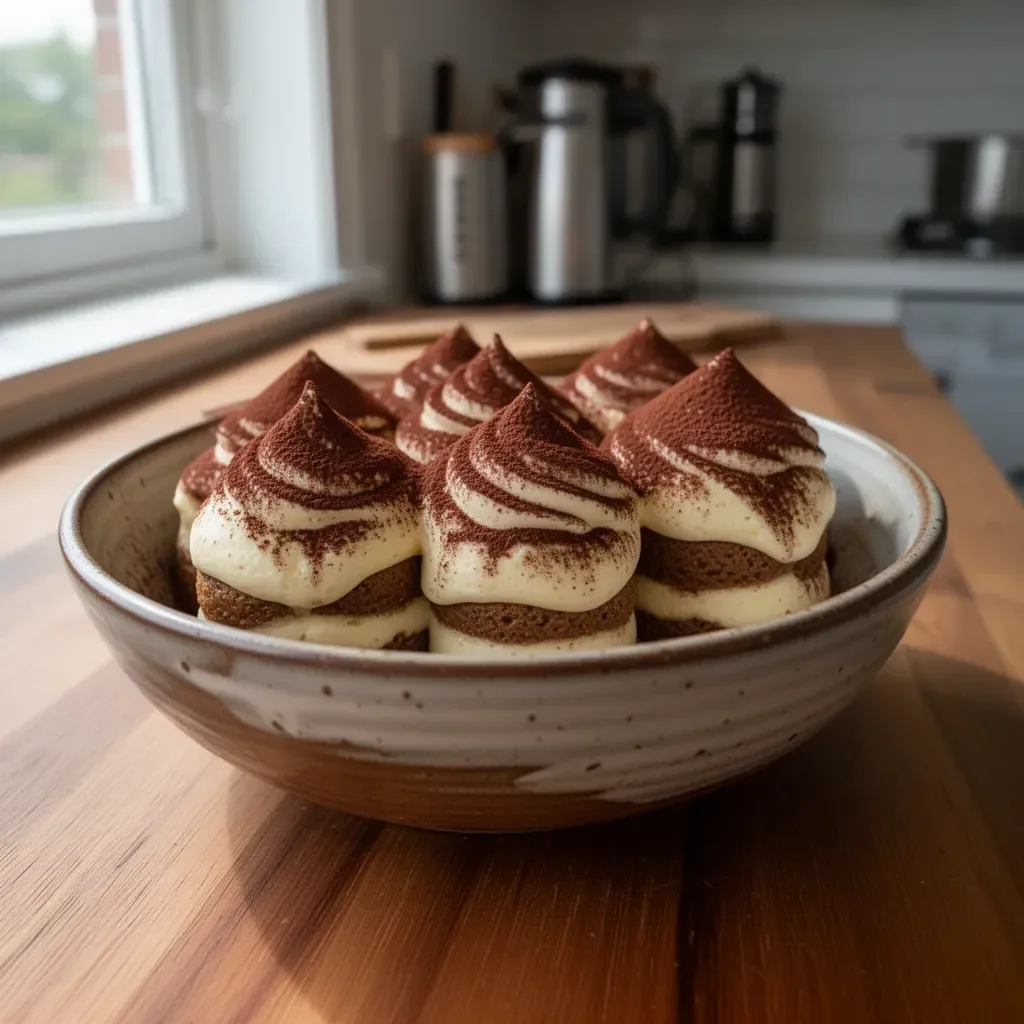 Coppette di tiramisù servite in dessert eleganti e deliziosi.