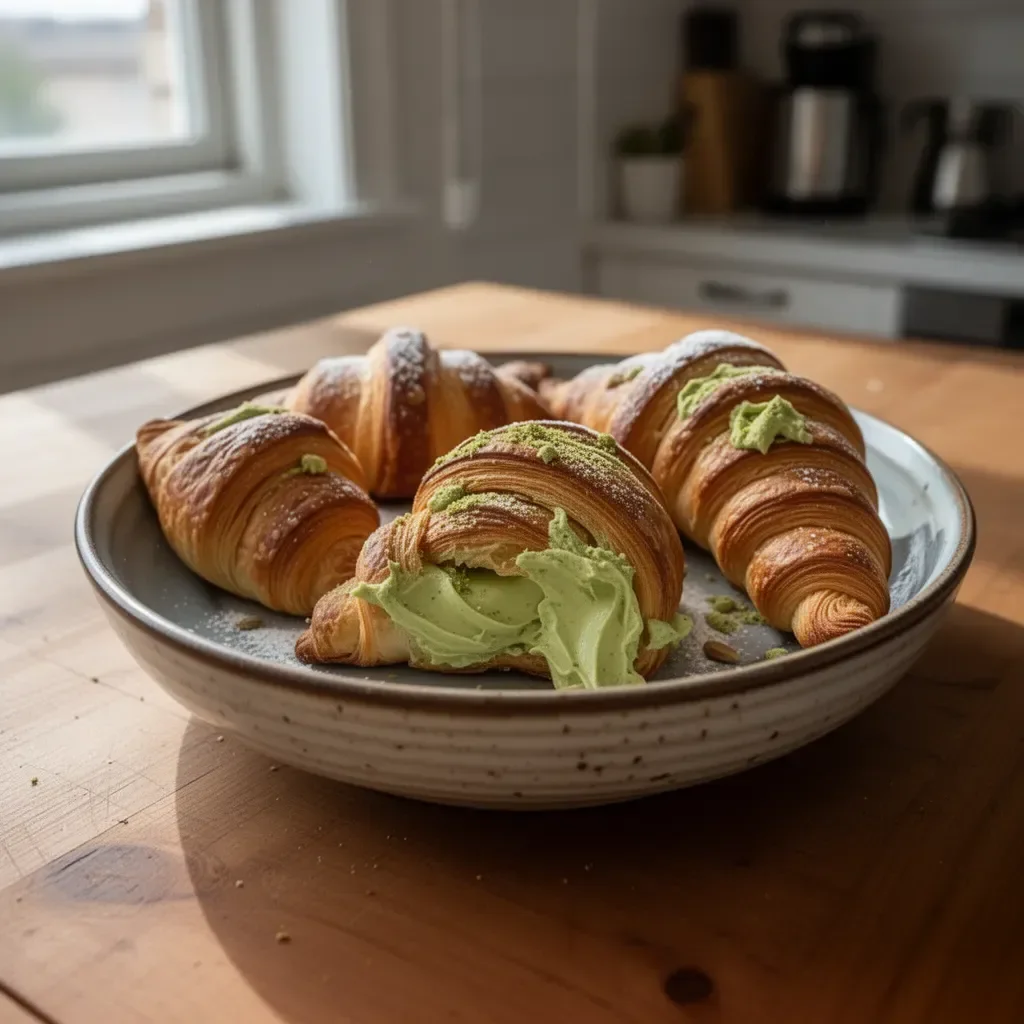 Cornetti alla crema di pistacchio freschi e invitanti
