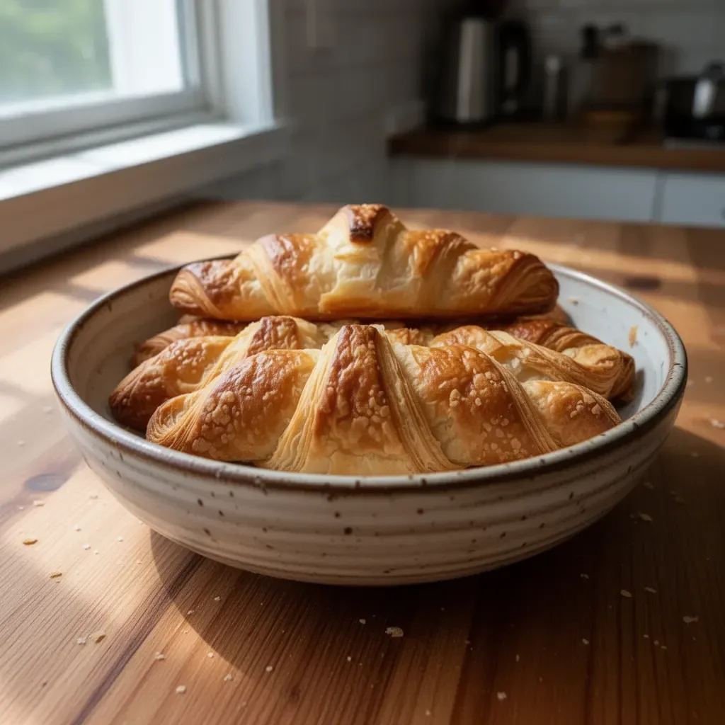 Cornetti Sfogliati dorati e ripieni, un dolce ideale per la colazione.
