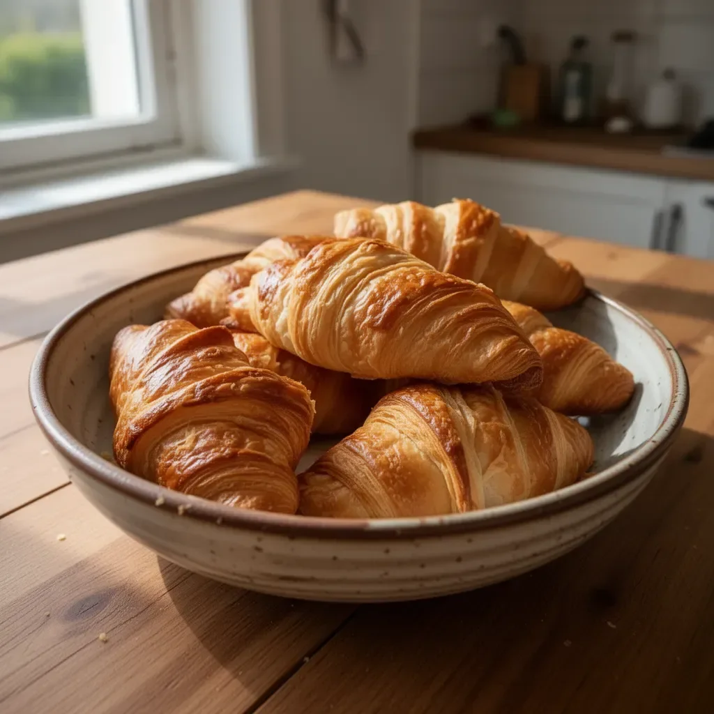 Croissant freschi fatti in casa su un piatto
