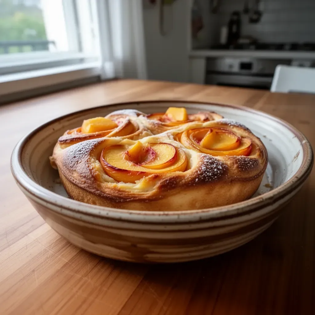 Cruffins Torta alle Pesche, un dolce soffice e fruttato dal sapore unico.