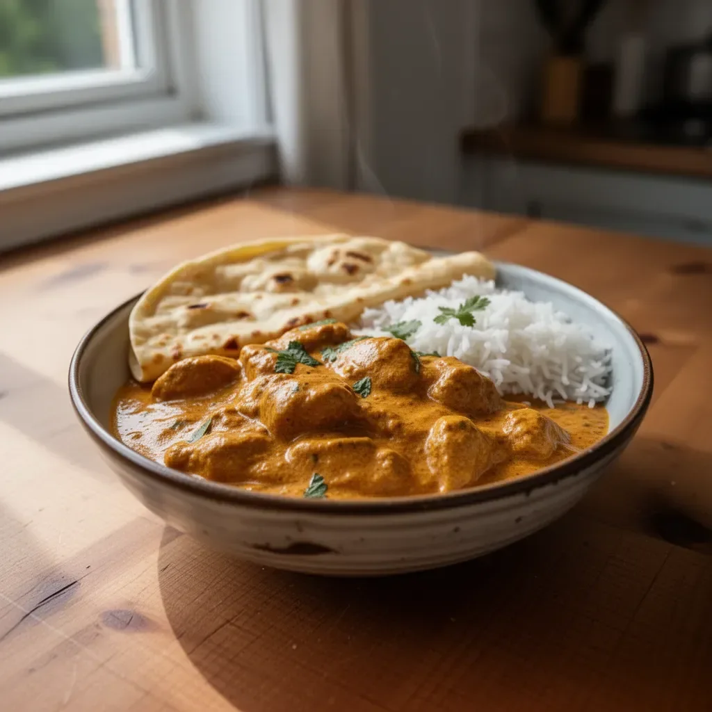Curry indiano cremoso con spezie e ingredienti freschi