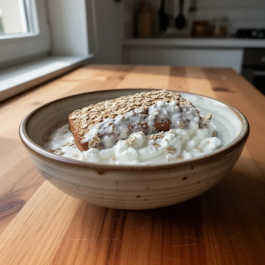 Dolce veloce con fiocchi d'avena e yogurt greco pronto da gustare