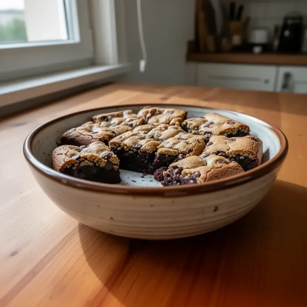 Deliziosi brookies freschi appena sfornati, perfetti per una merenda golosa.