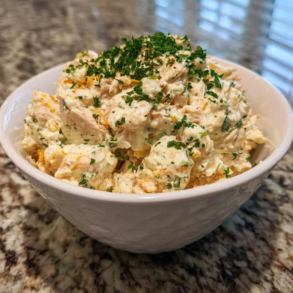 Insalata di pollo cremosa con ingredienti freschi