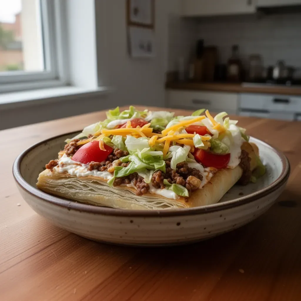Deliziosa Pizza Taco in Pasta Sfoglia con ingredienti freschi e gustosi