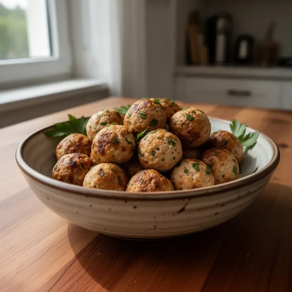 Deliziose polpette di tacchino al forno pronte da servire.