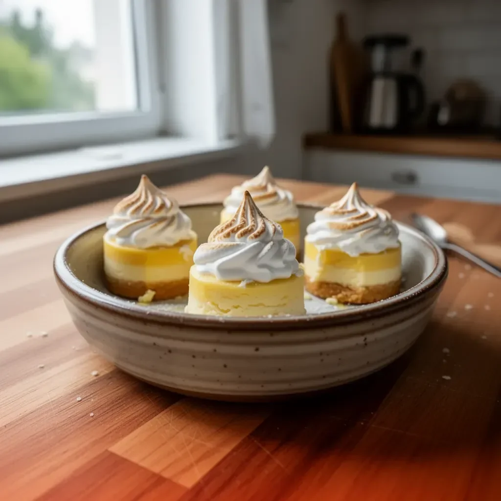 Mini Cheesecake al Limone con Meringa su piatto elegante
