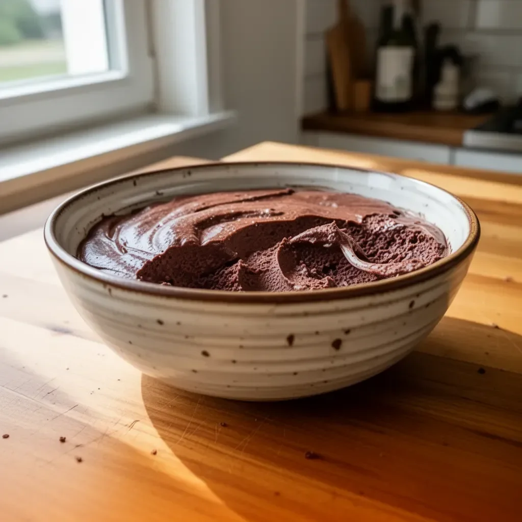 Mousse al cioccolato servita in coppette con guarnizione di panna e cioccolato