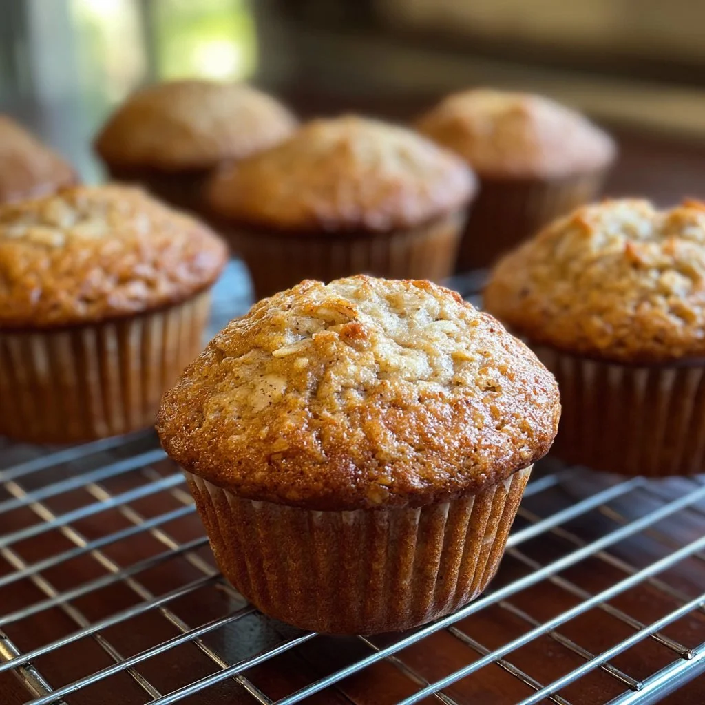 Muffin alla banana e avena appena sfornati su un tavolo
