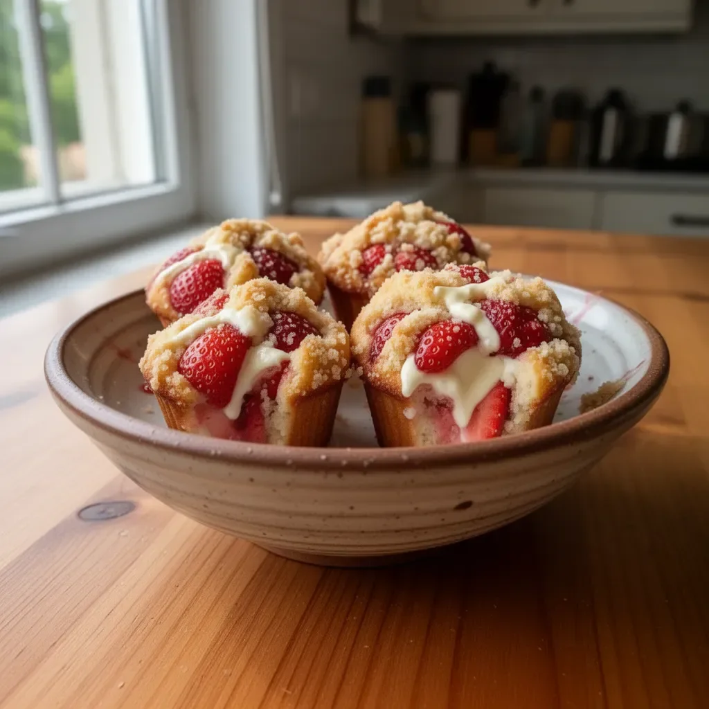 Muffin alle fragole fresche e deliziose appena sfornati