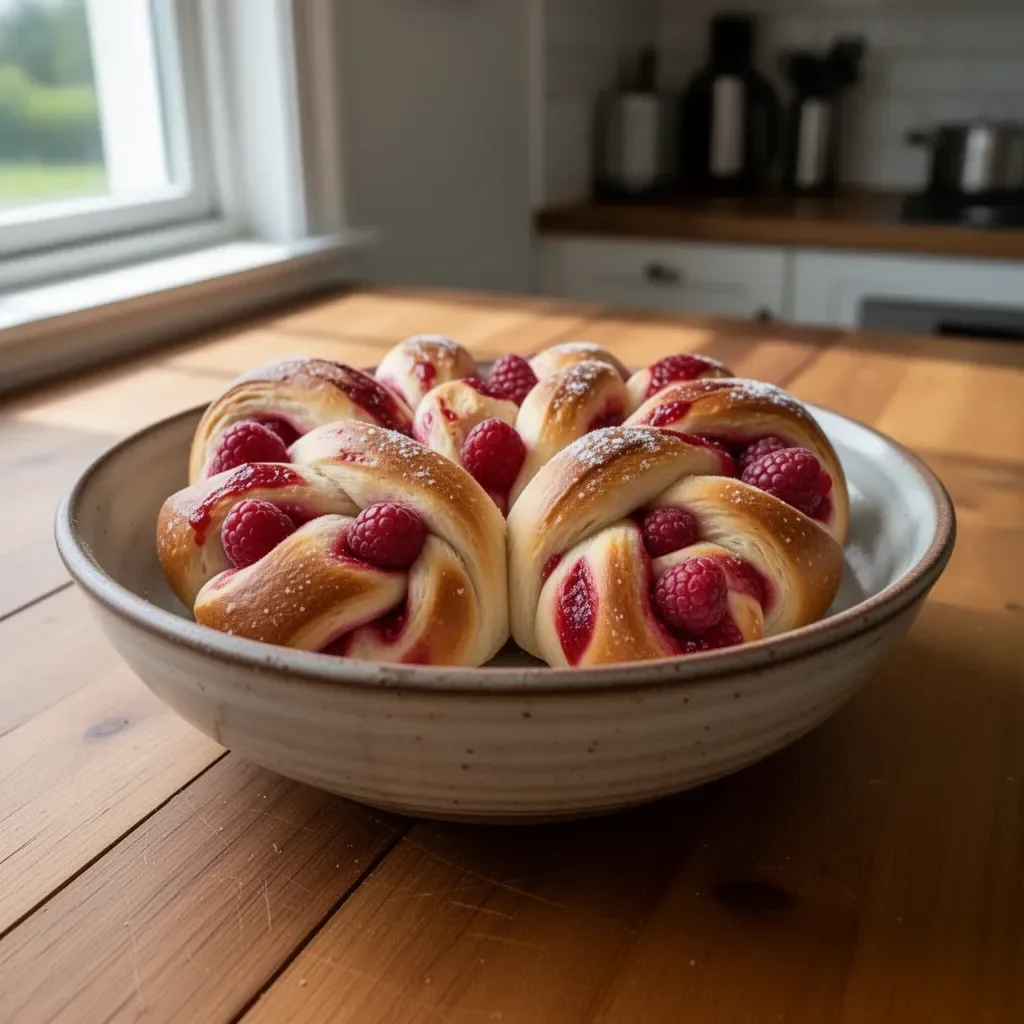 Pain brioche con lamponi fresco e soffice