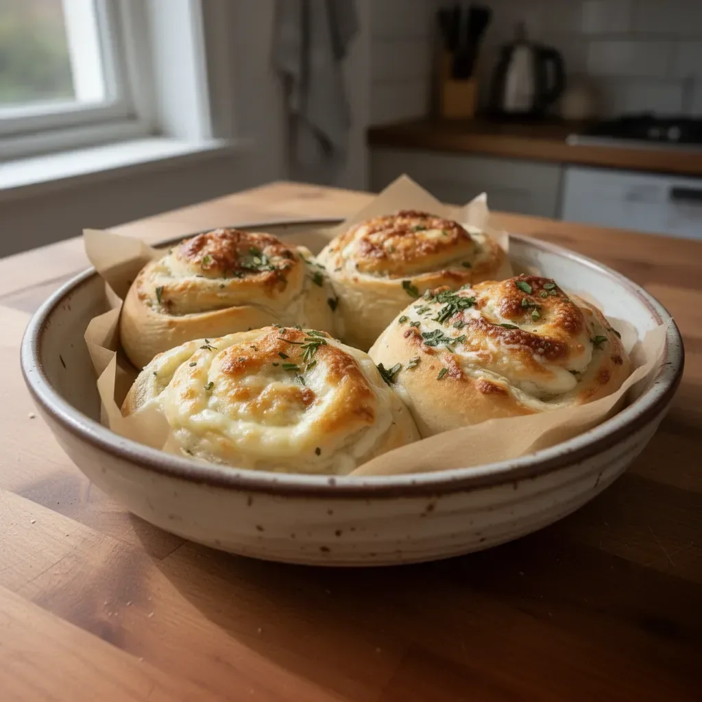 Panini all'aglio farciti con burro e formaggio su un tagliere