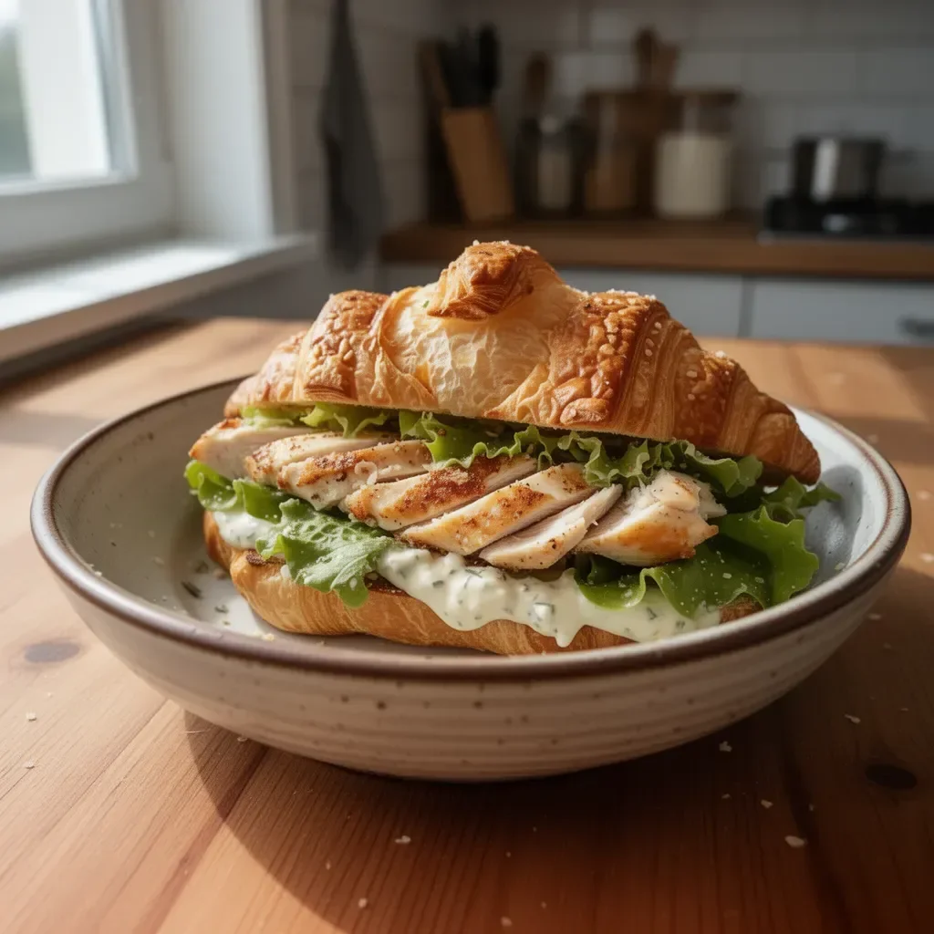 Panino con croissant di pollo César tipico della cucina italiana
