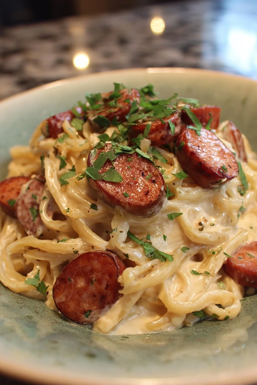 Pasta Alfredo con salsiccia affumicata Cajun