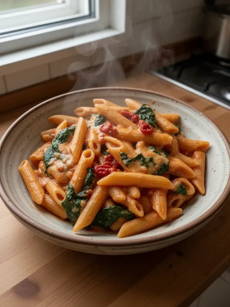 Pasta con spinaci e pomodori deliziosi
