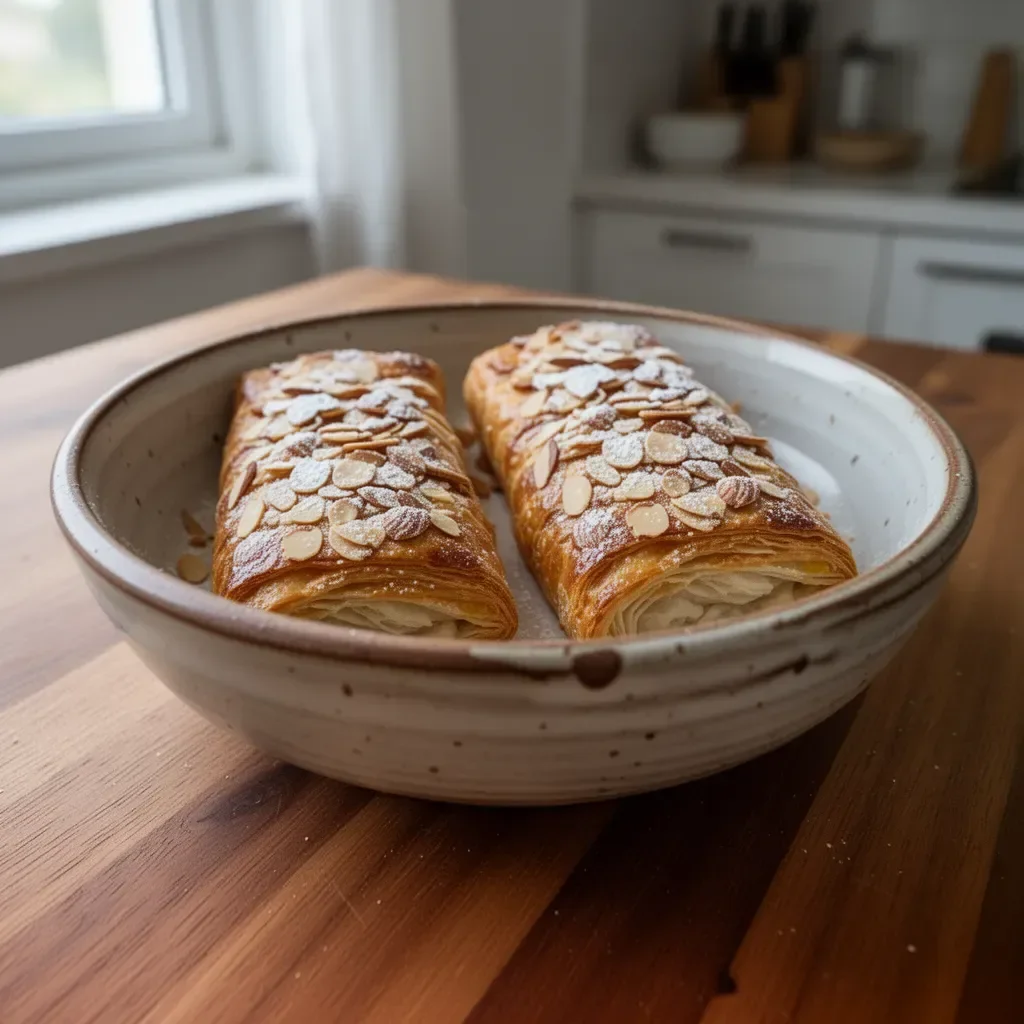 Pasticceria dolce decorata con sfoglie di mandorle croccanti