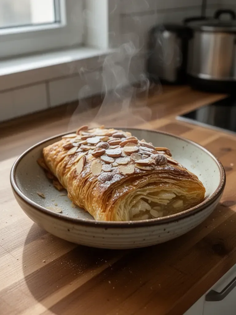 Pasticceria dolce con sfoglie di mandorle