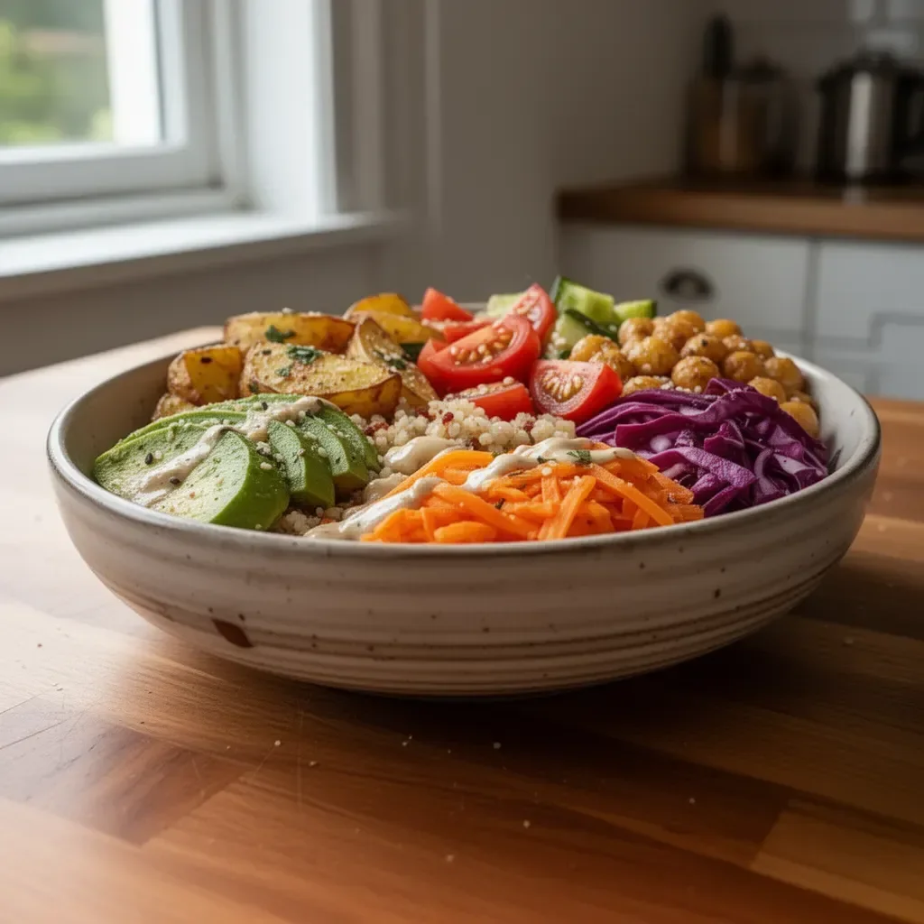 Piatto di patate vegetariane sani e gustosi, ideale per una dieta equilibrata.