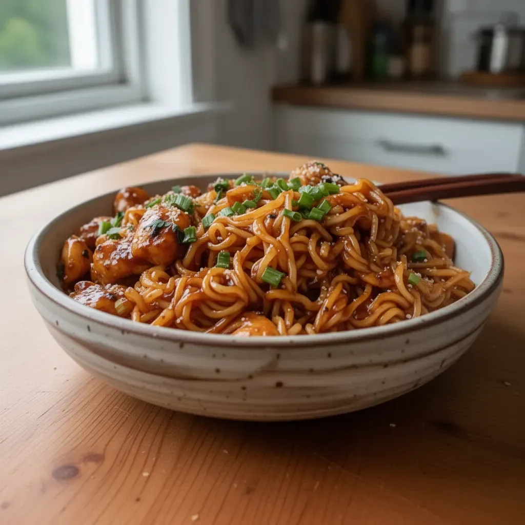 Pollo con Noodles all'Aglio Appiccicoso - Ricetta gustosa e facile