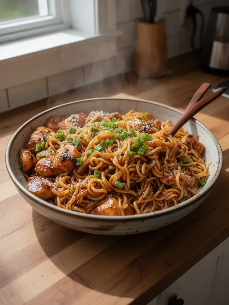 Pollo con Noodles all'Aglio Appiccicoso