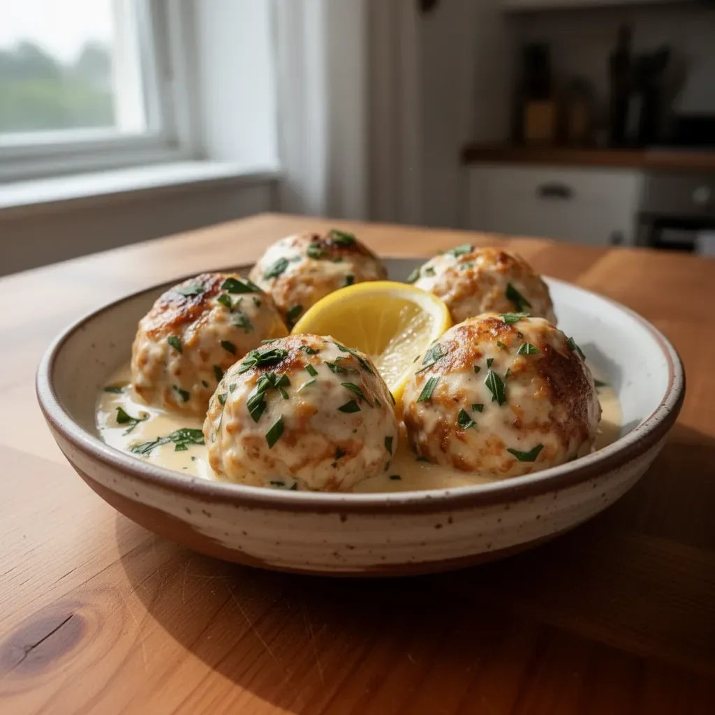 Polpette di pollo su un piatto, pronte da servire