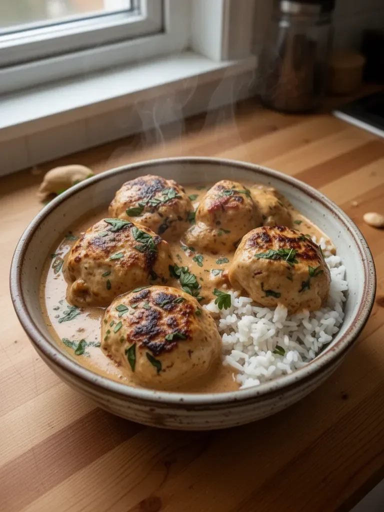 Polpette di Pollo allo Zenzero e Salsa di Arachidi