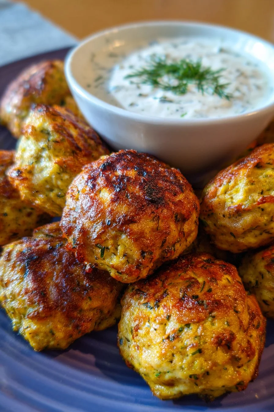Polpette di pollo con salsa di yogurt all'aglio cremosa