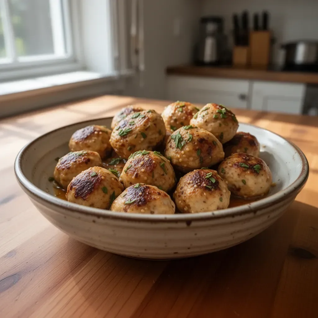 Polpette di pollo con sciroppo d'acero e senape di Digione