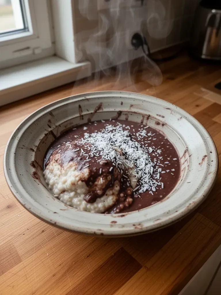 Porridge freddo al cocco e cioccolato
